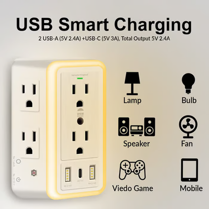 Smart Night Light Multi Plug Outlet ~ No More Fighting for Plugs