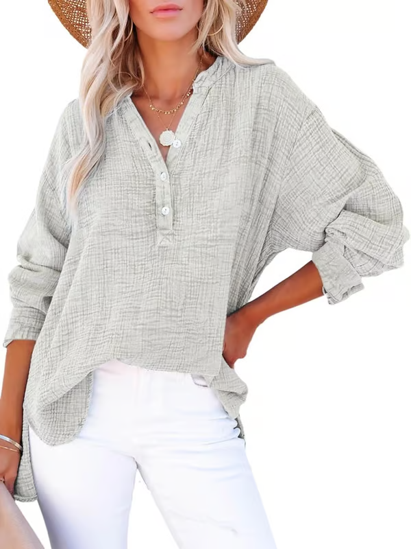 V Neck Long Sleeve Shirt ~ Your go-to for laid-back, chic outfits.