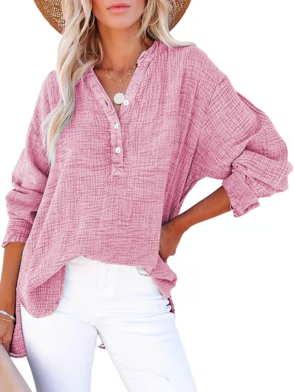 V Neck Long Sleeve Shirt ~ Your go-to for laid-back, chic outfits.