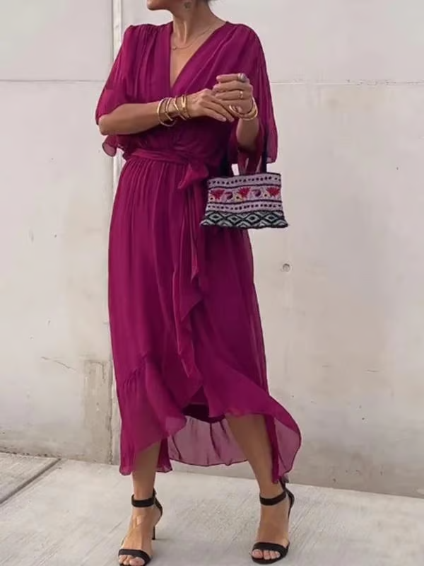 Chiffon V-Neck Maxi Dress ~ Flowing elegance that flatters every figure.