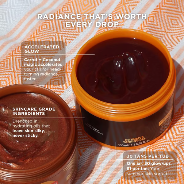 Gold Shimmer Intensive Tanning Gel ~ Sun-kissed glow with hydrating shine in every drop.