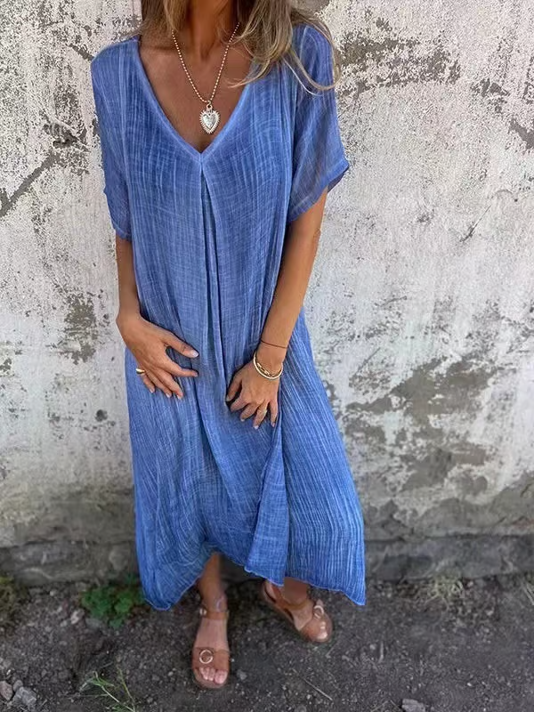 Cotton and Linen V-neck Midi Dress ~ Soft, airy, and ready to wear anywhere.
