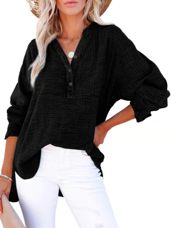 V Neck Long Sleeve Shirt ~ Your go-to for laid-back, chic outfits.
