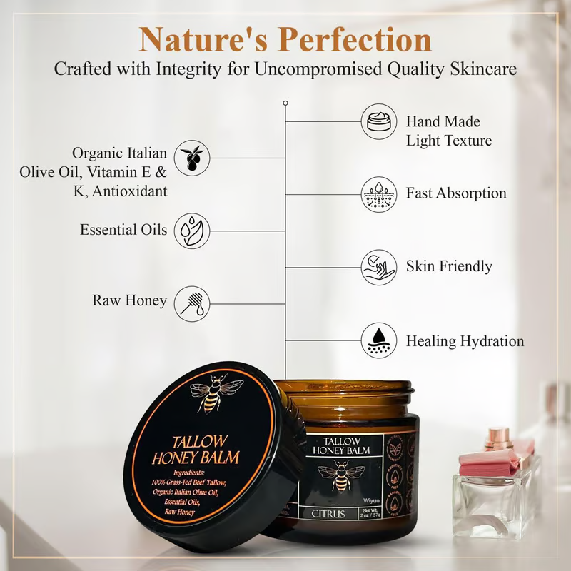 Organic Grass Fed Beef Tallow Balm ~ Deep skin nourishment from head to toe.