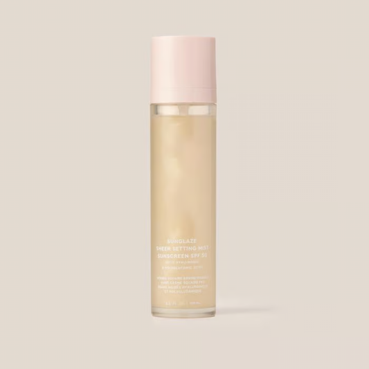 Sunglaze Setting Mist ~ Weightless SPF 50 & makeup lock in one spray.
