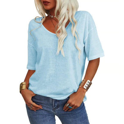 Solid Color V-Neck T-shirt ~ Hides your chaos, highlights your collarbones.