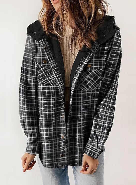 Fleece-Lined Plaid Hooded Jacket ~ Your go-to layer for autumn and winter.