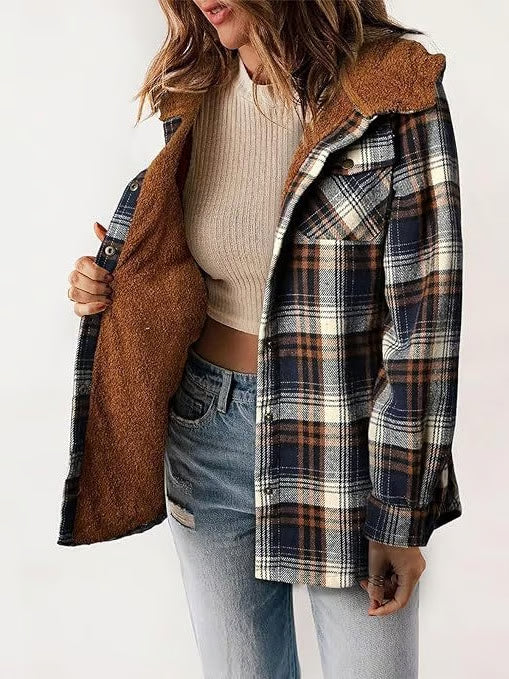 Fleece-Lined Plaid Hooded Jacket ~ Your go-to layer for autumn and winter.
