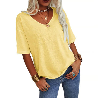 Solid Color V-Neck T-shirt ~ Hides your chaos, highlights your collarbones.